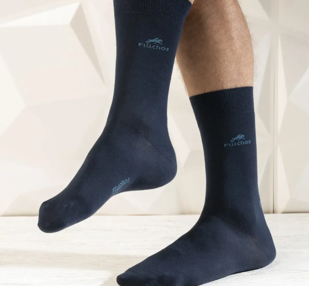 Hombre Fluchos CA0009 Calcetines Largos Azules y Cuadros